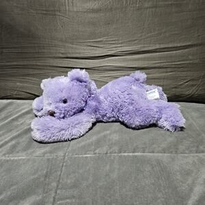 Kellytoy Purple Bear Plush Stuffed Animal Laying Down Shaggy Floppy Bow Lovey